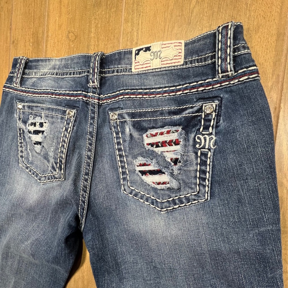 Miss Me Signature Cuffed Capri Distressed Americana Jeans JP7687P MK 555 Size 33 - Picture 3 of 16